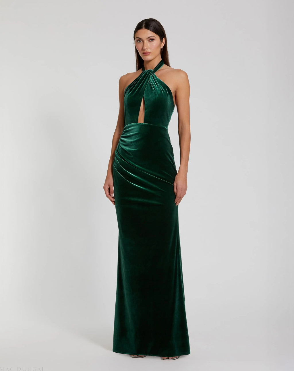 Women's Green Dress Velvet - Green Halter Cutout