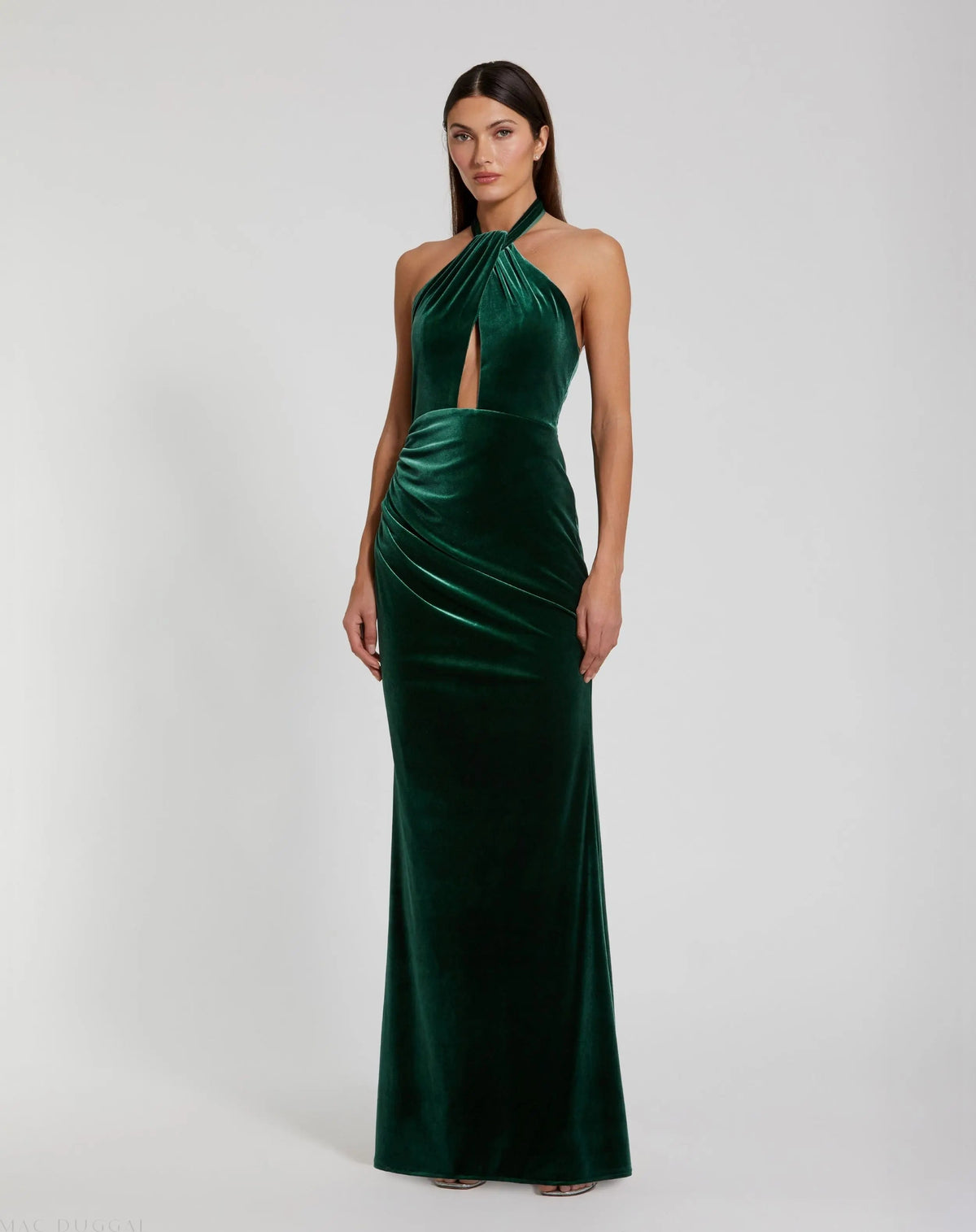 Women's Green Dress Velvet - Green Halter Cutout