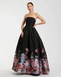 Women's Black Dress Floral Strapless - 11970