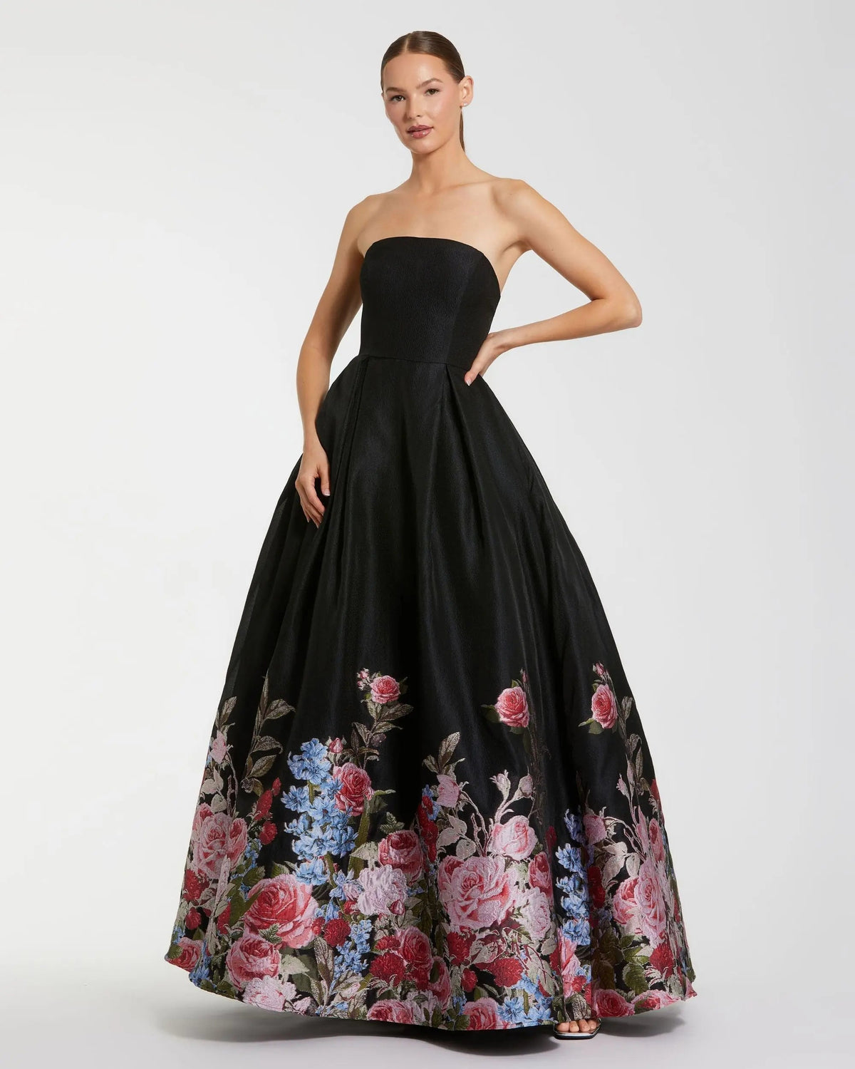 Women's Black Dress Floral Strapless - 11970