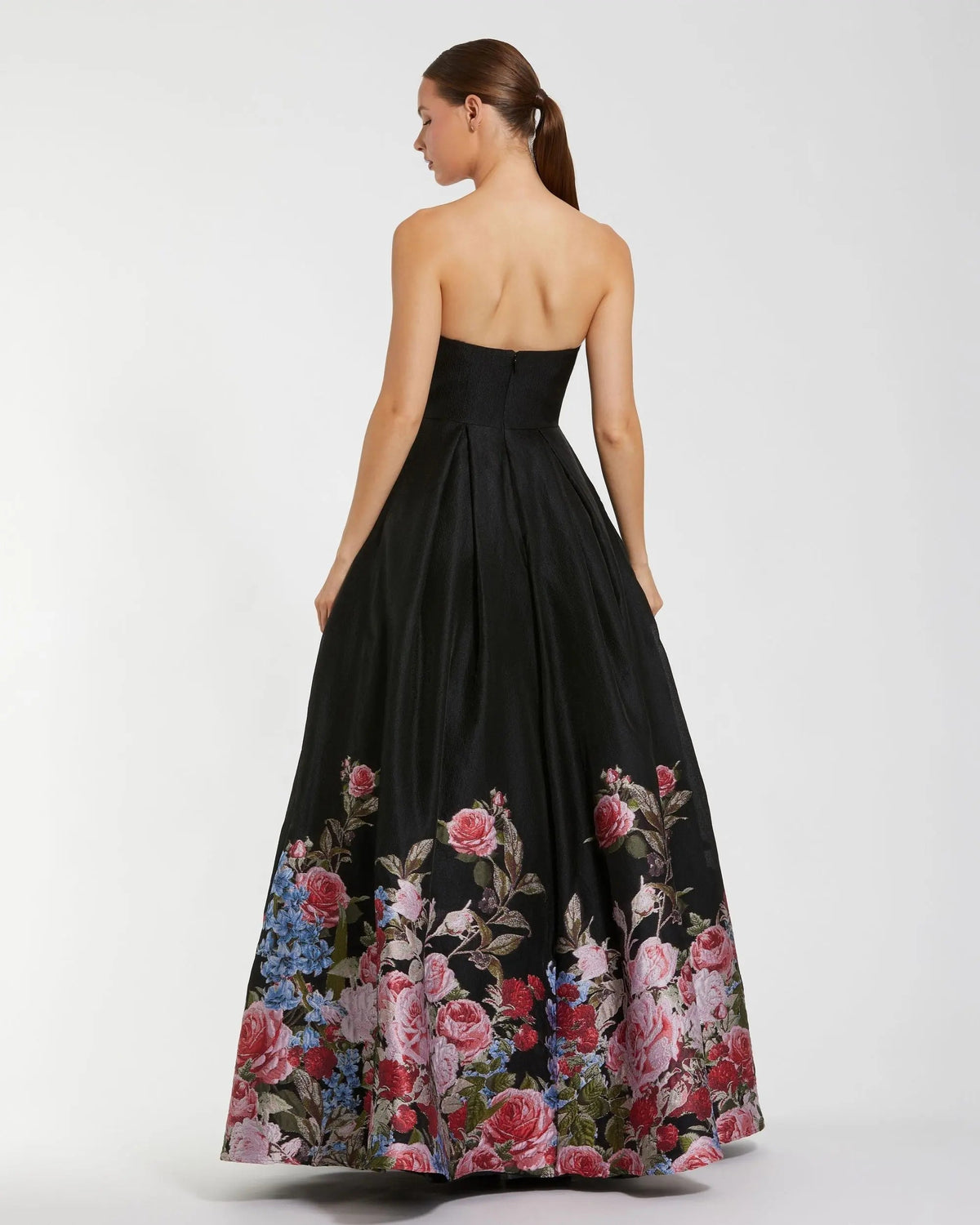 Women's Black Dress Floral Strapless - 11970