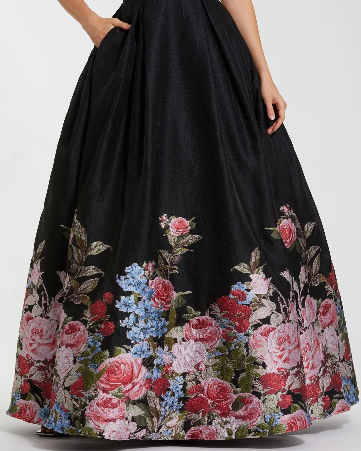 Women's Black Dress Floral Strapless - 11970