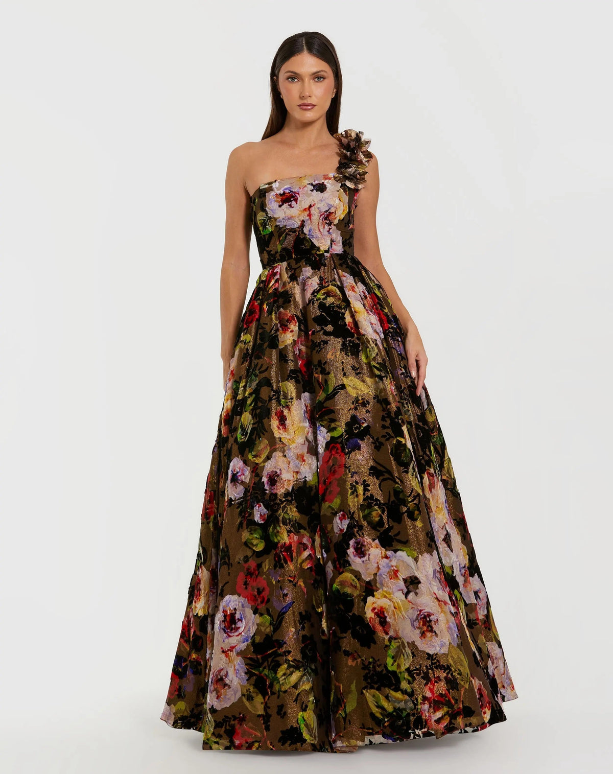 Women's Dress Floral One Shoulder - Black One-Shoulder Velvet