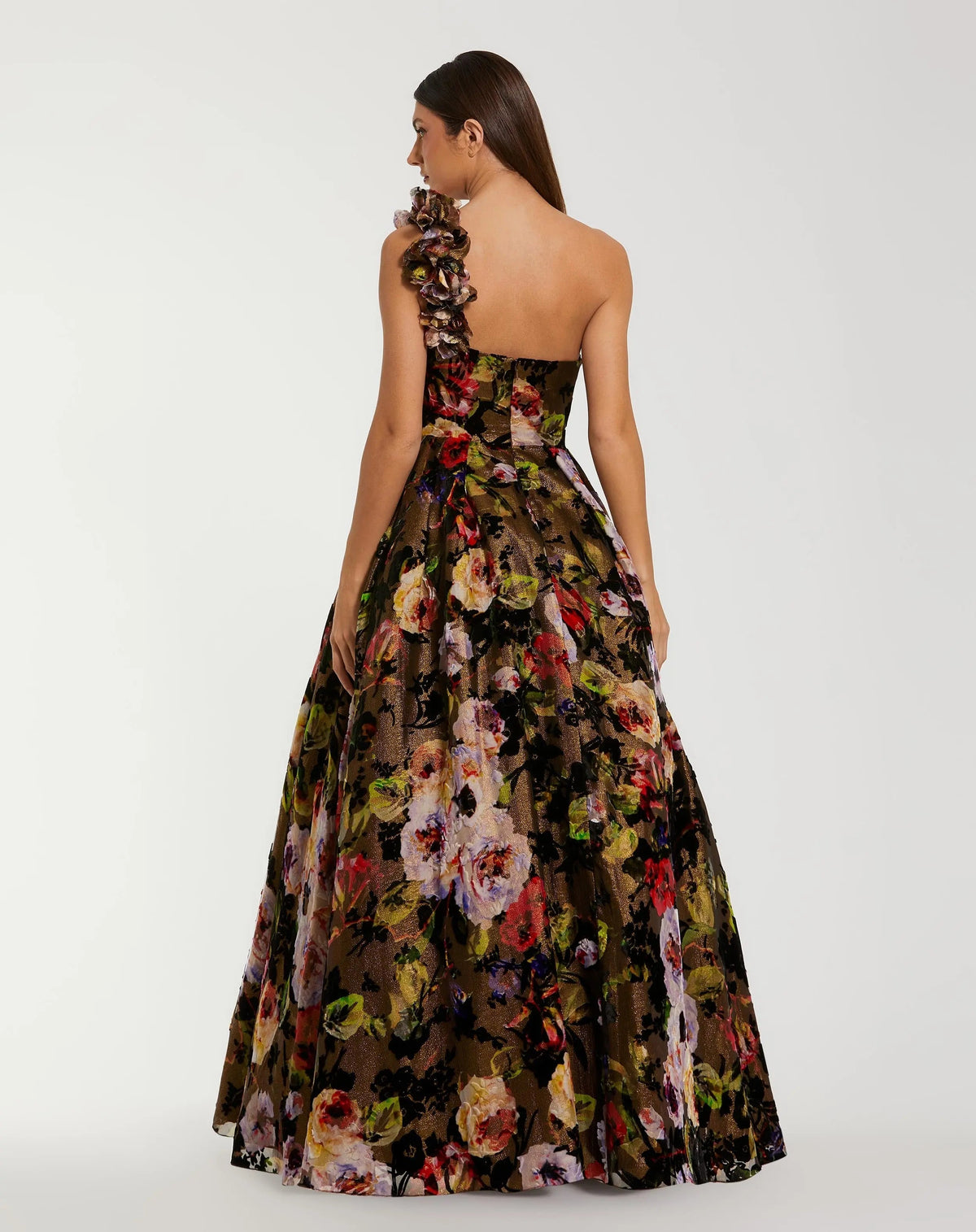 Women's Dress Floral One Shoulder - Black One-Shoulder Velvet