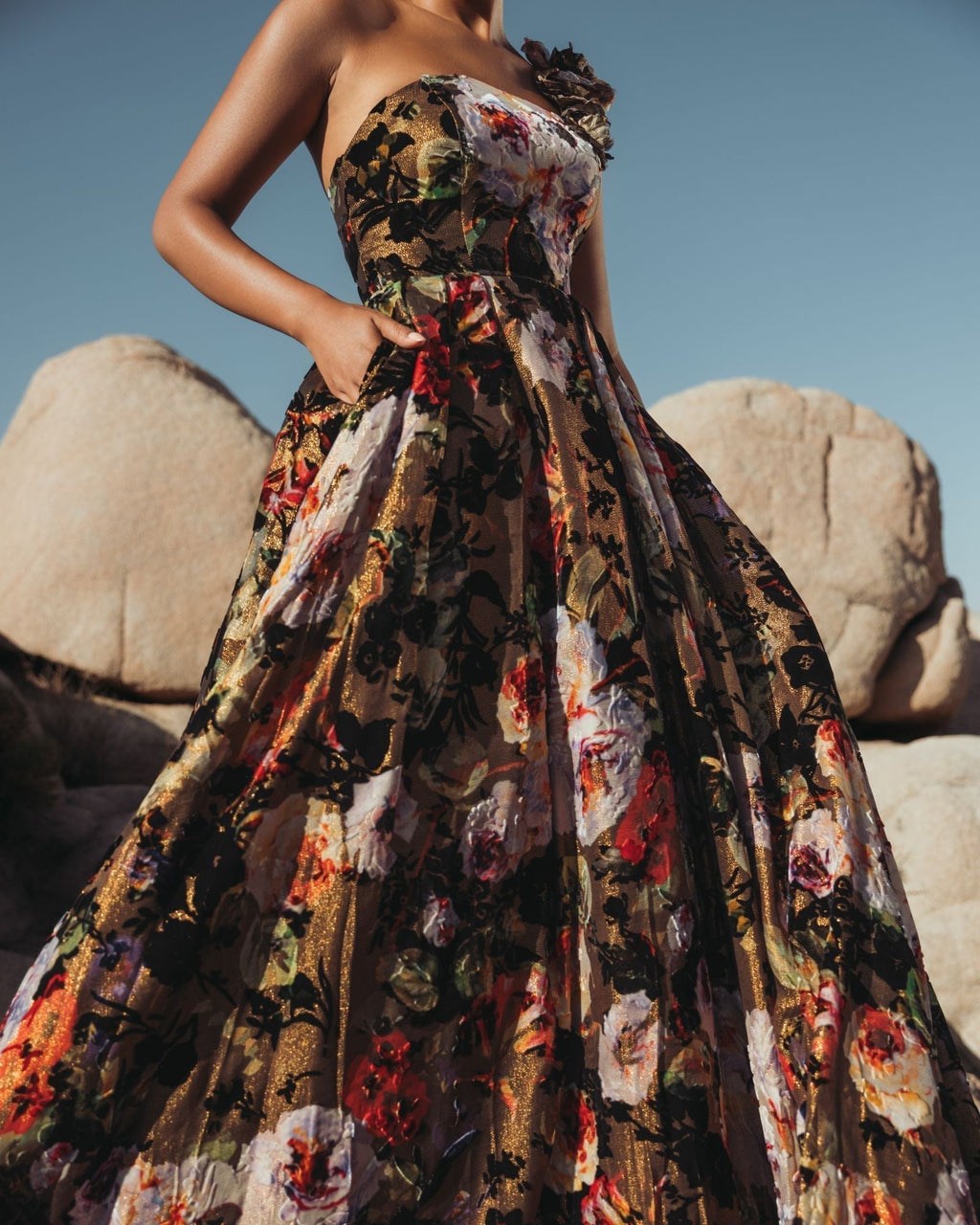 Women's Dress Floral One Shoulder - Black One-Shoulder Velvet