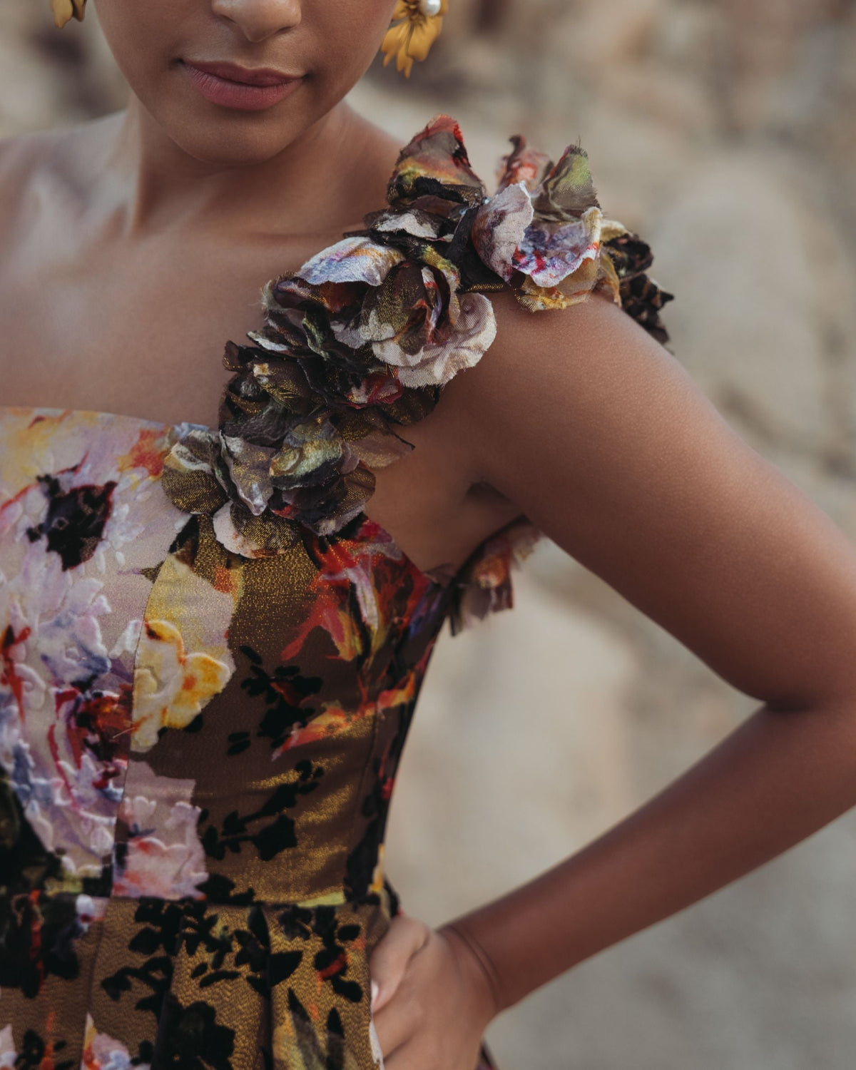 Women's Dress Floral One Shoulder - Black One-Shoulder Velvet