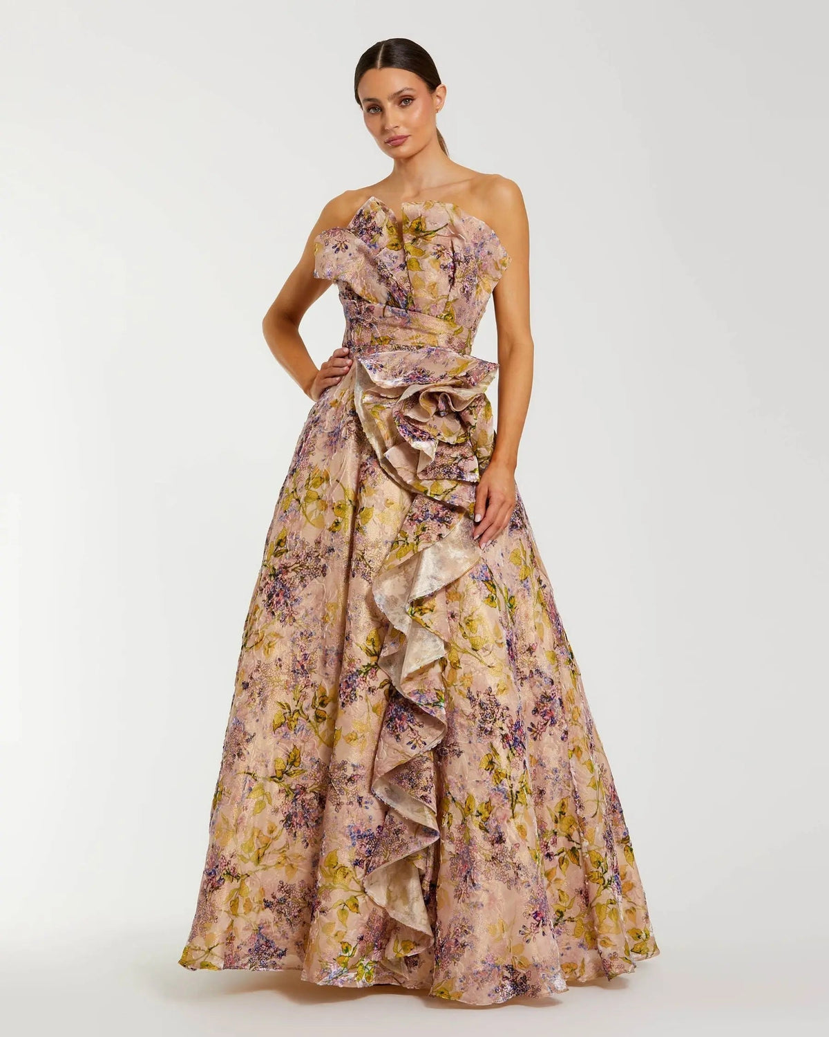 Women's Pink Dress Floral Strapless