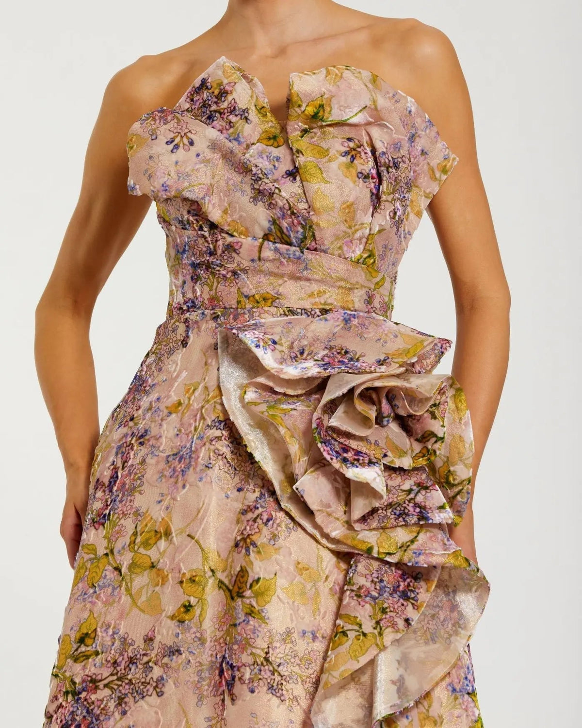 Women's Pink Dress Floral Strapless