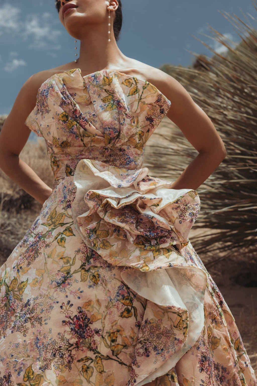 Women's Pink Dress Floral Strapless