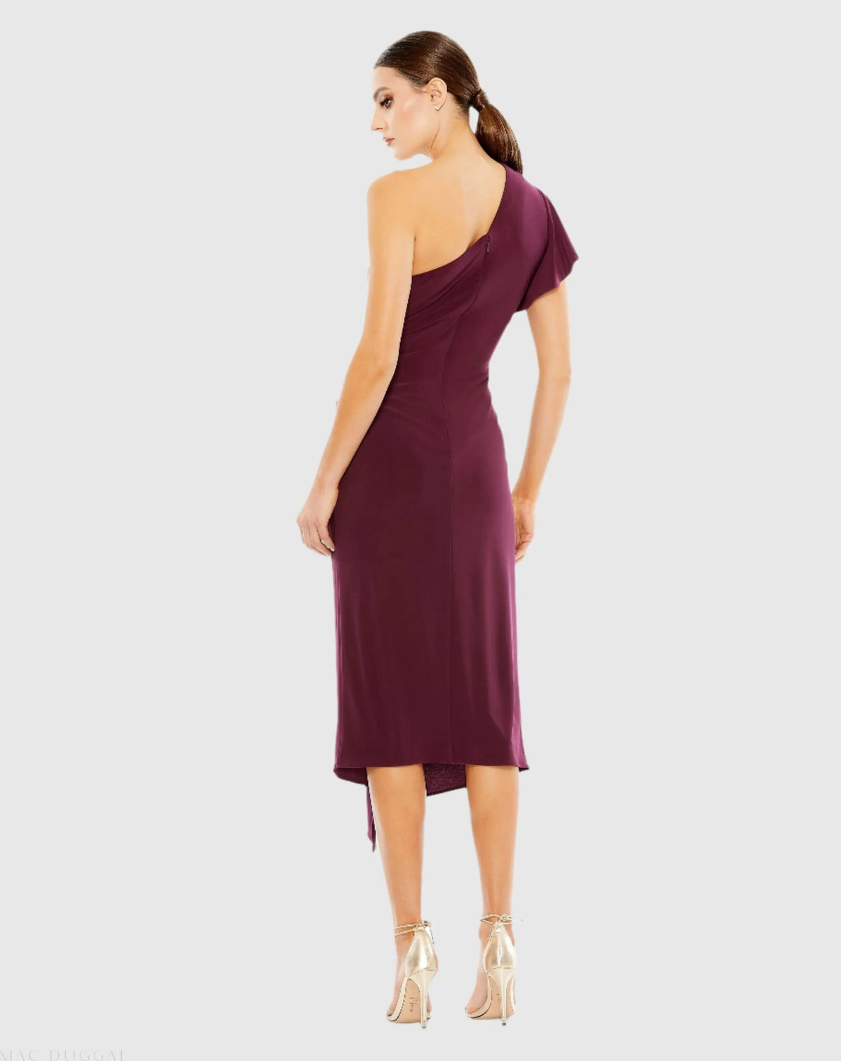 Women's Red Midi Dress One Shoulder - Red Ruffle One-Shoulder