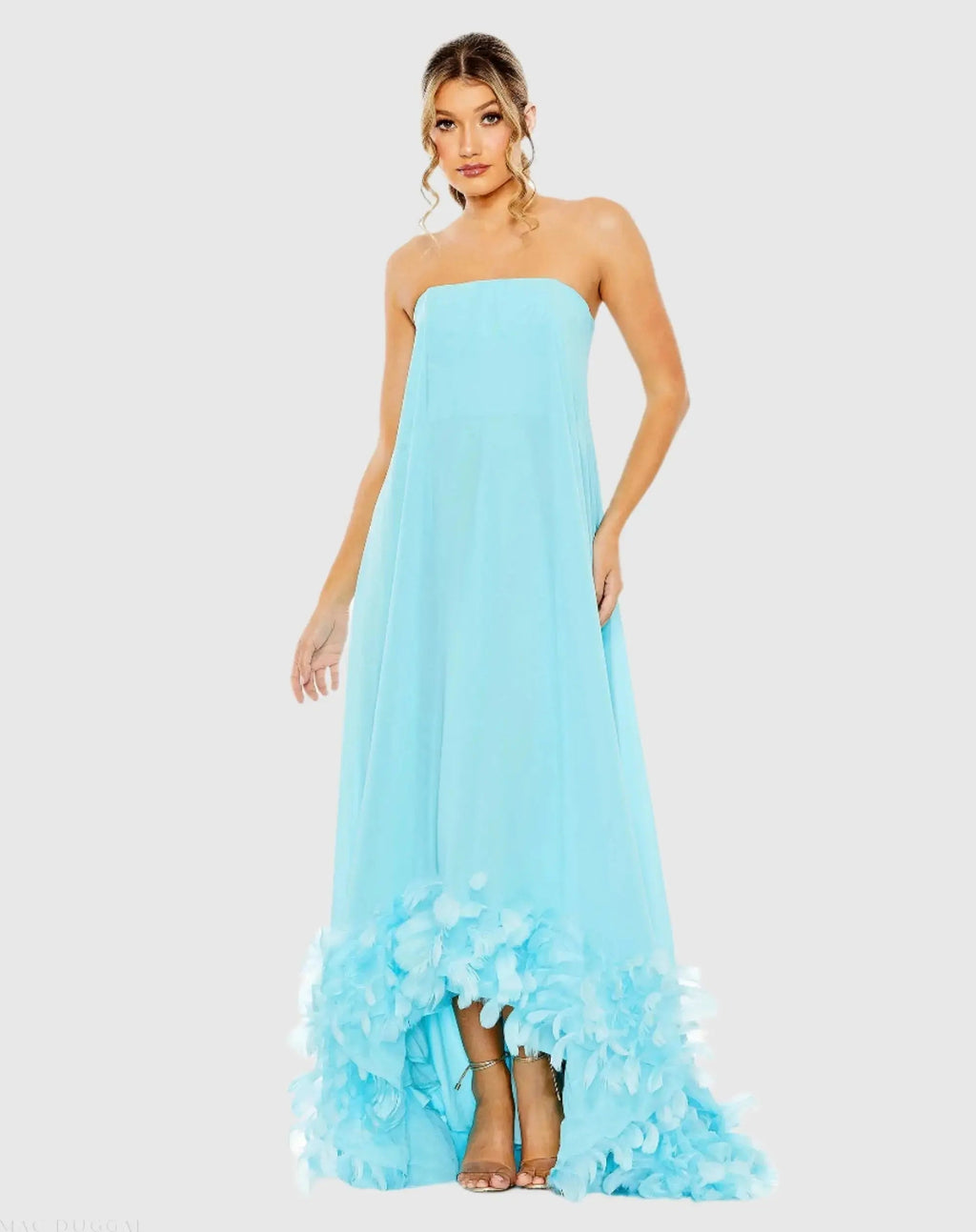 Women's Blue Dress Strapless - Blue Chiffon