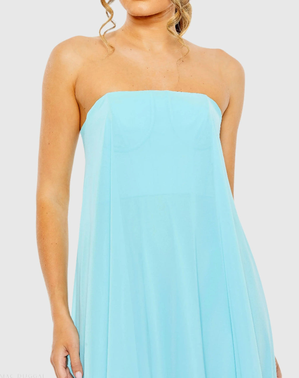 Women's Blue Dress Strapless - Blue Chiffon