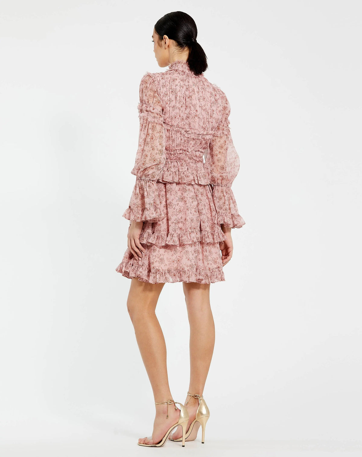 Women's Pink Mini Dress - Pink Floral Ruffle