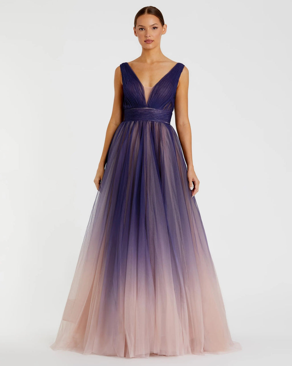 Women's Purple Dress Sleeveless - Purple Pleated Mesh