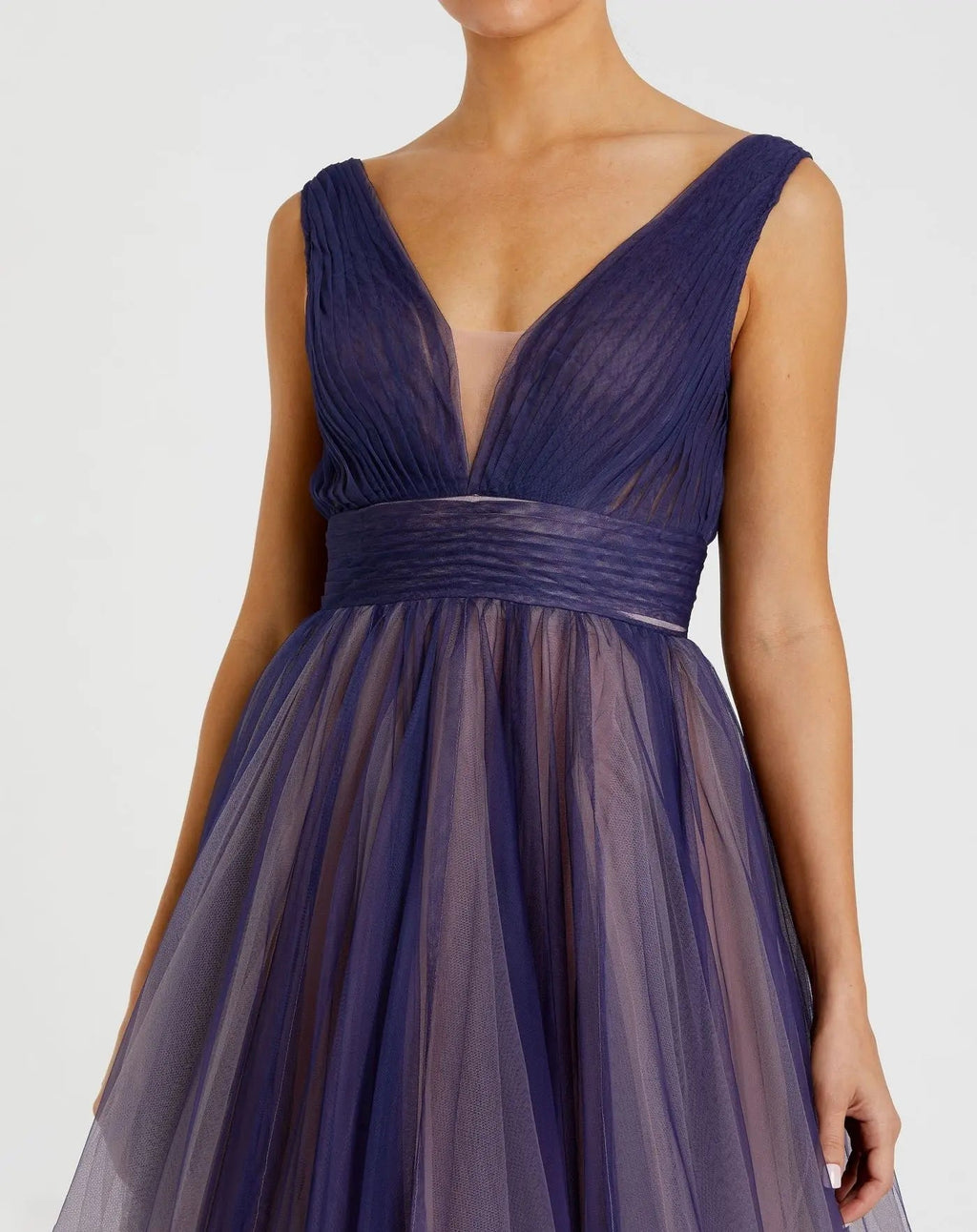 Women's Purple Dress Sleeveless - Purple Pleated Mesh