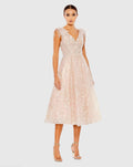 Women's Pink Midi Dress Sleeveless - Pink Lace Sequin