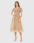 Women's Beige Dress - Beige Floral Mesh