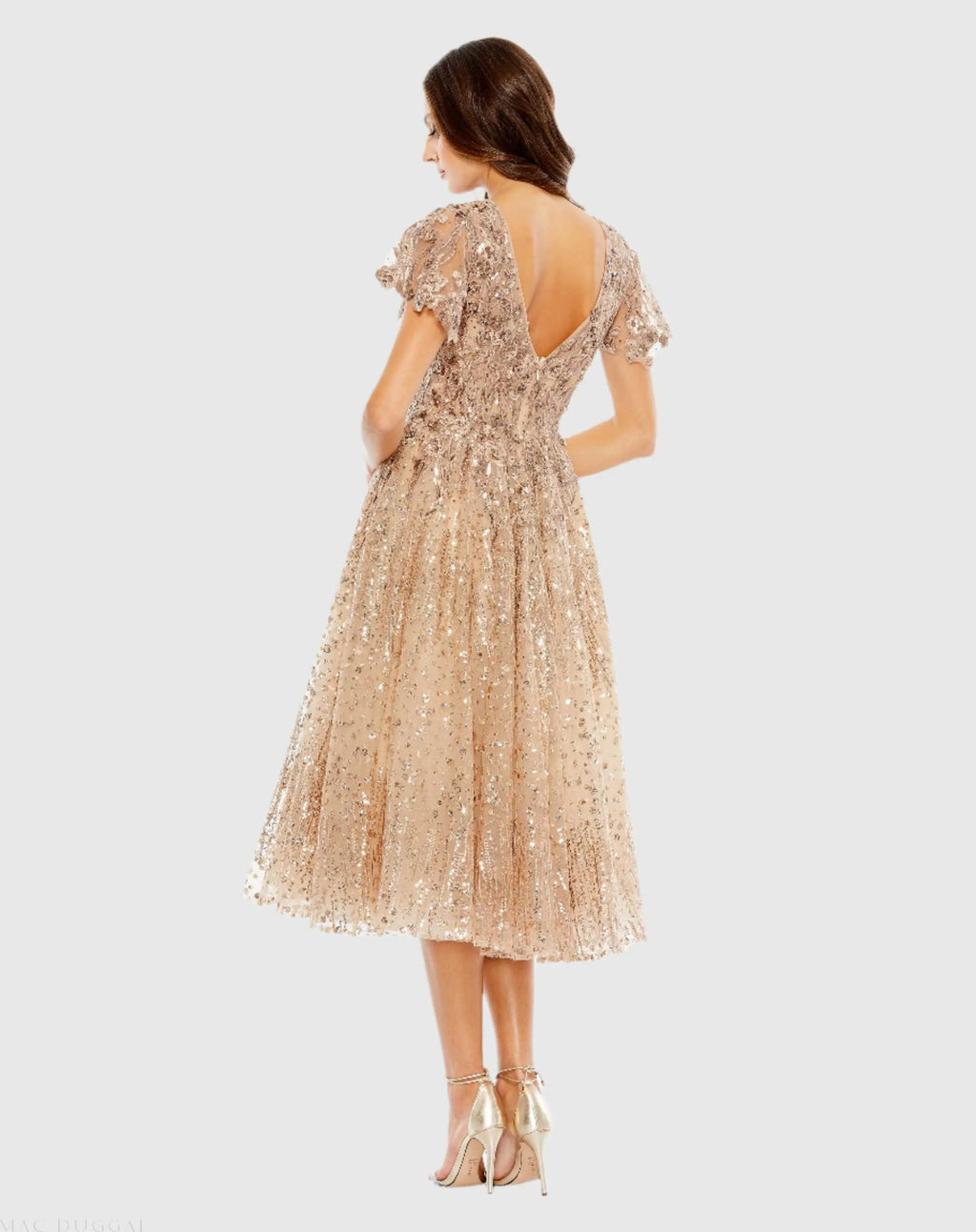 Women's Beige Dress - Beige Floral Mesh