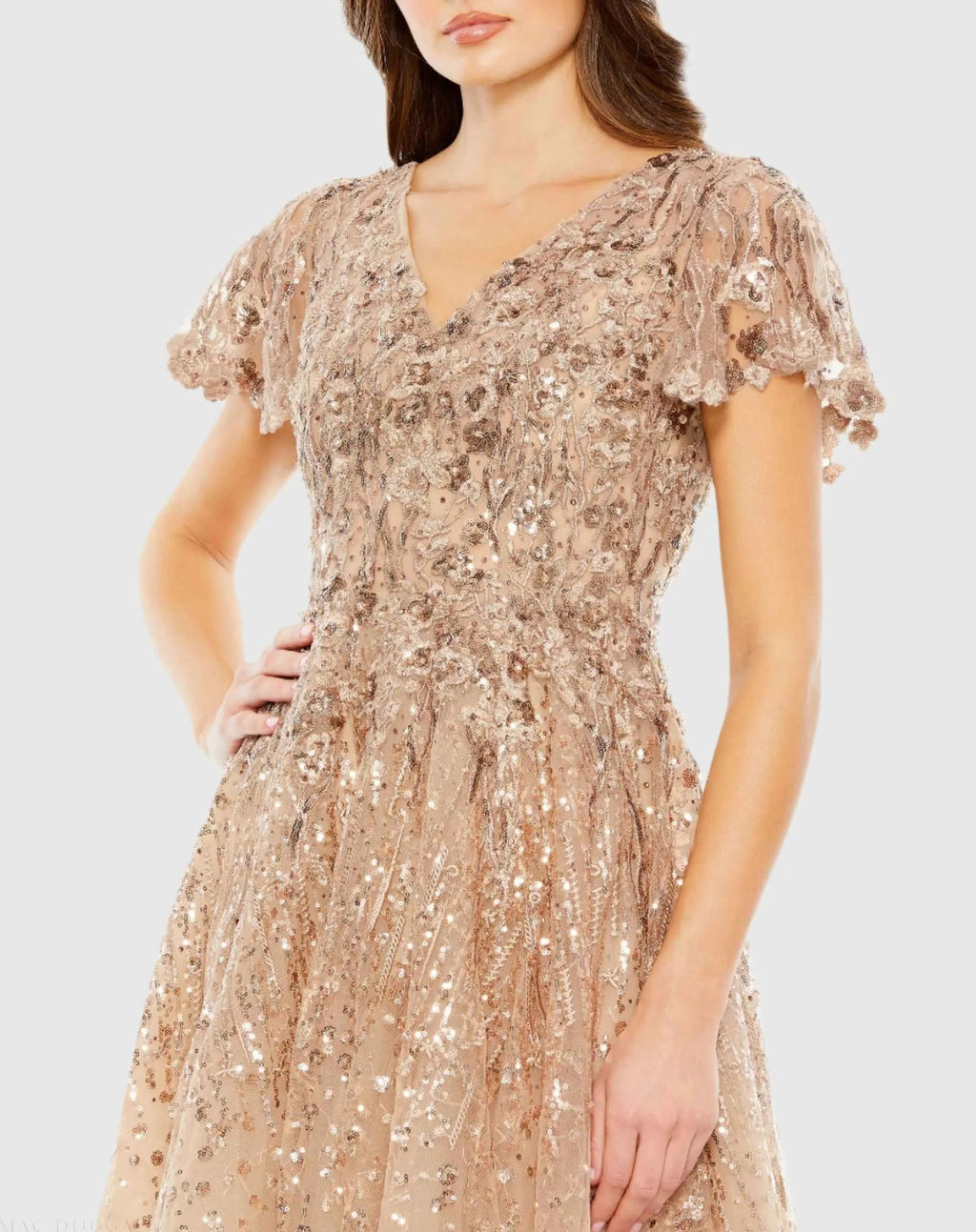 Women's Beige Dress - Beige Floral Mesh