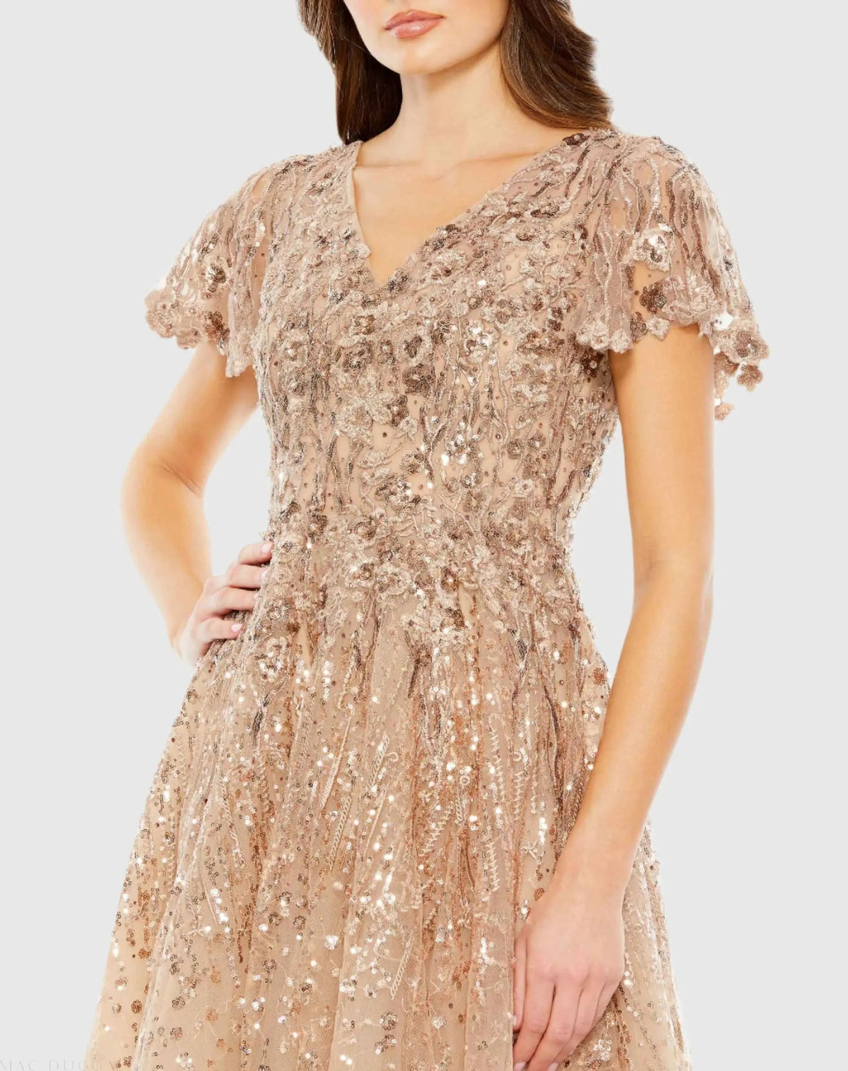 Women's Beige Dress - Beige Floral Mesh