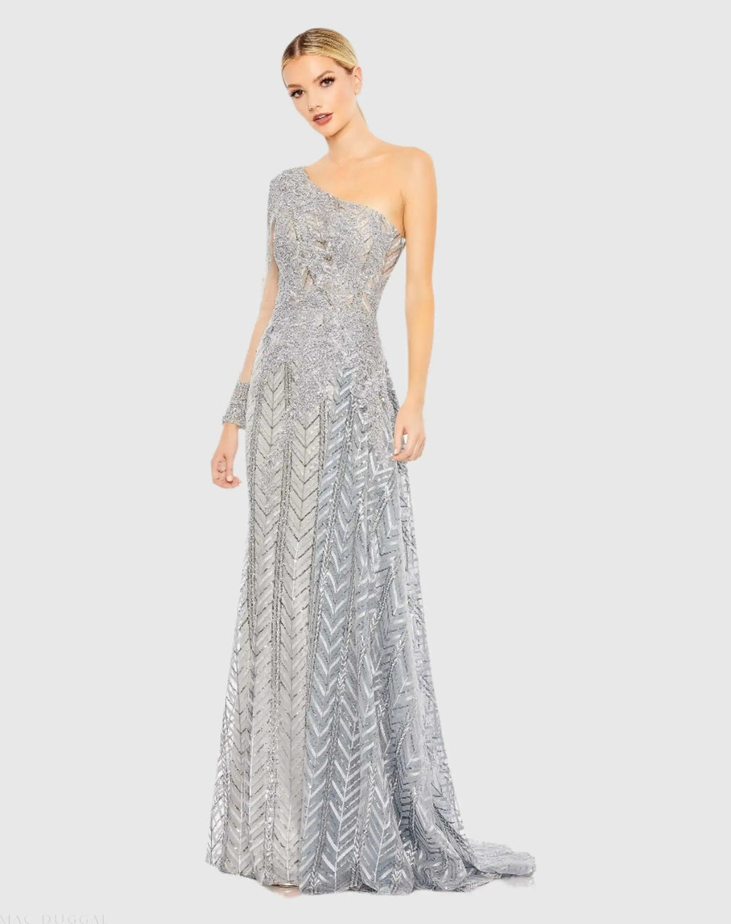 Women's Silver Dress One Shoulder - Red Sequin Floral