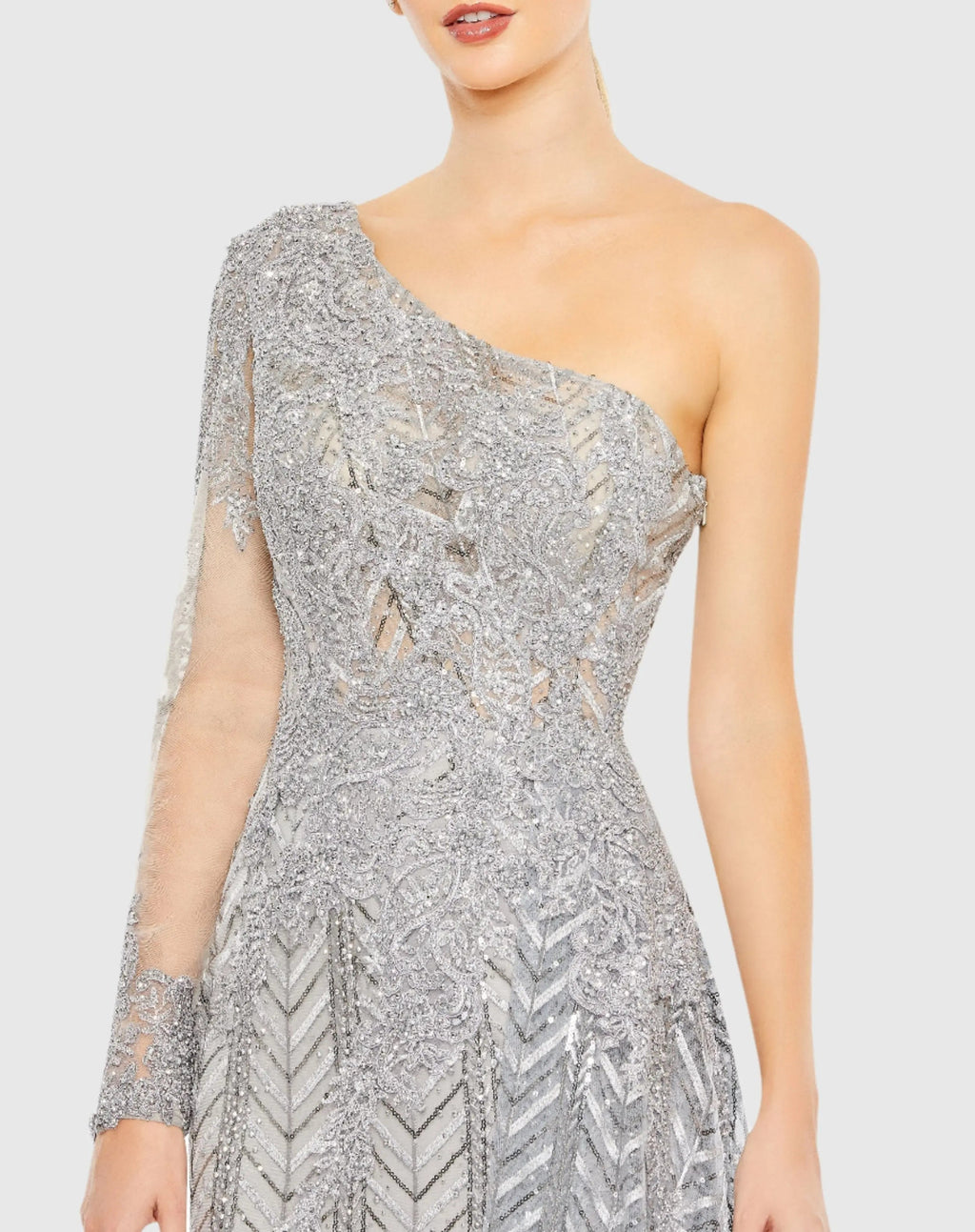 Women's Silver Dress One Shoulder - Red Sequin Floral