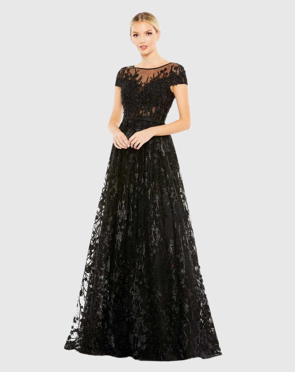 Women's Black Dress Floral - Black Satin