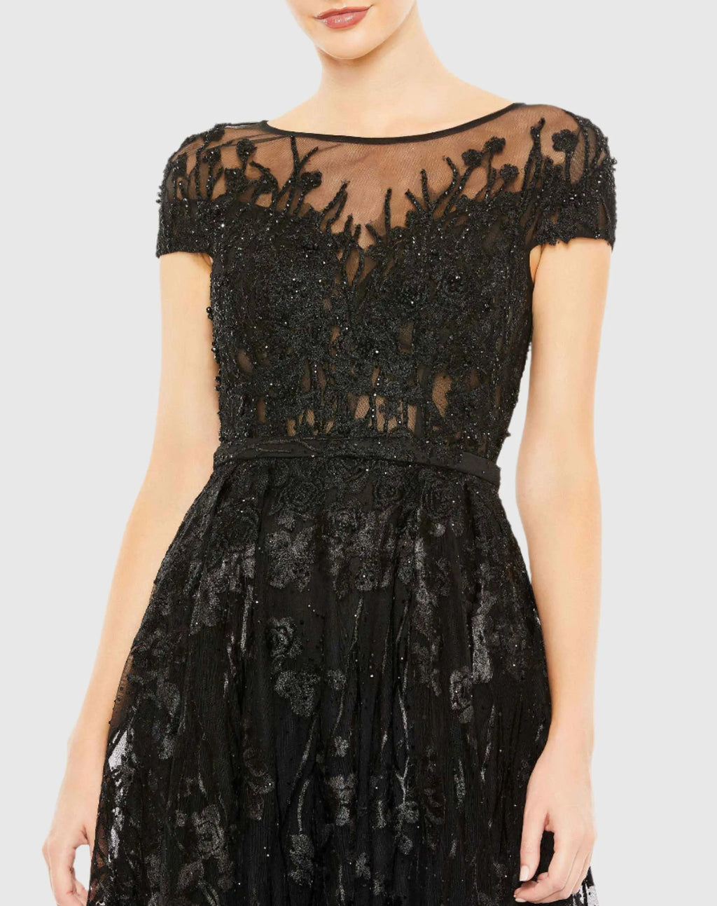 Women's Black Dress Floral - Black Satin