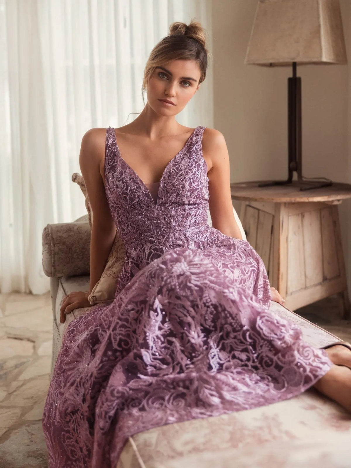 Women's Purple Dress Floral - Red Mesh