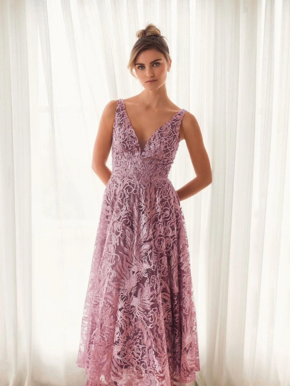 Women's Purple Dress Floral - Red Mesh