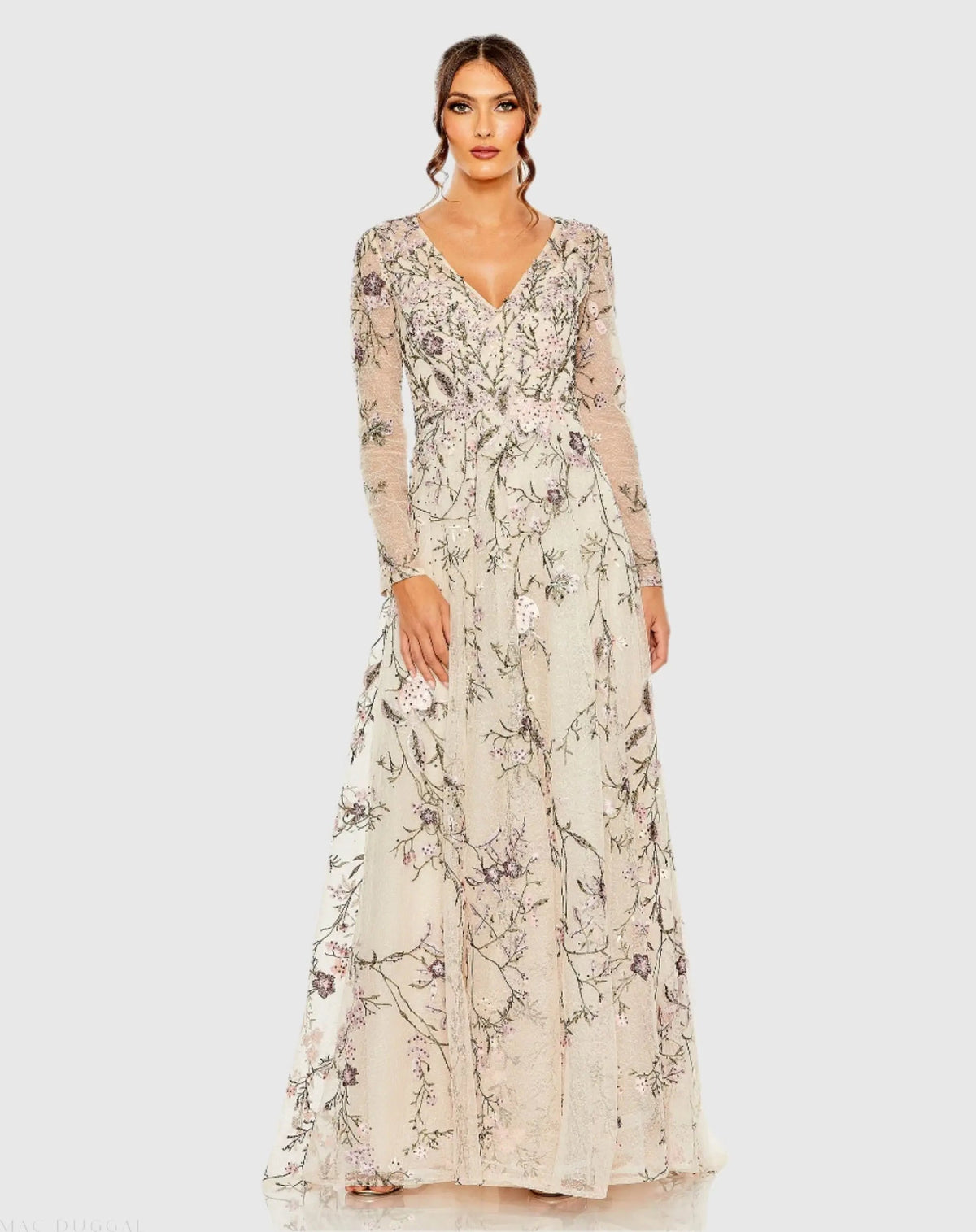 Women's Beige Dress Floral - Beige Ruffle Mesh