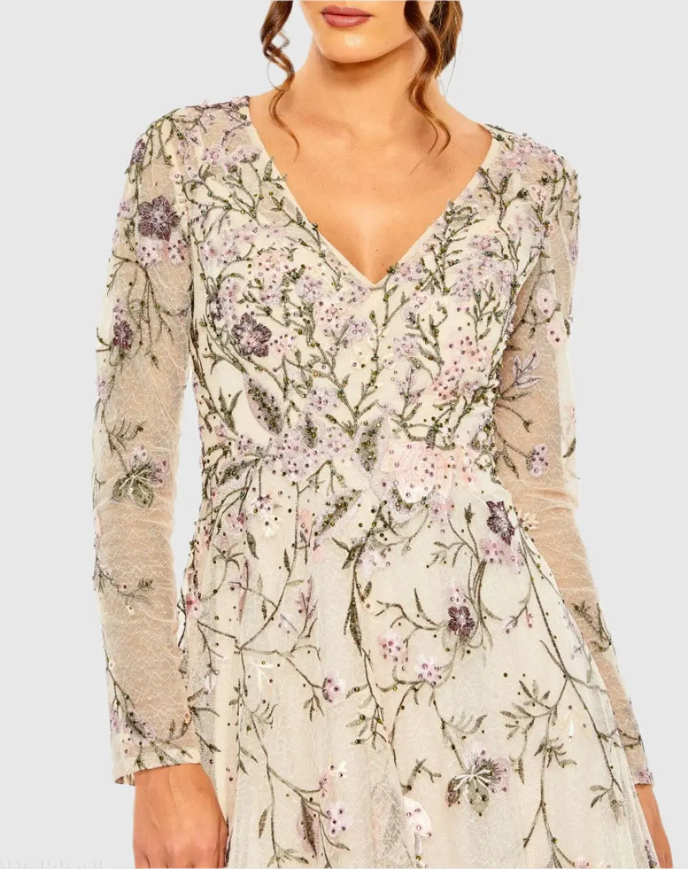 Women's Beige Dress Floral - Beige Ruffle Mesh