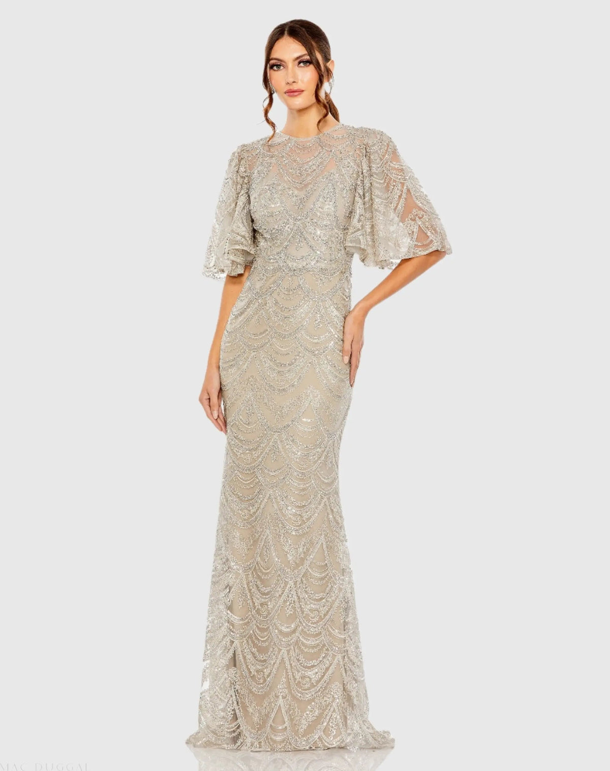 Women's Beige Dress - Black Sequin