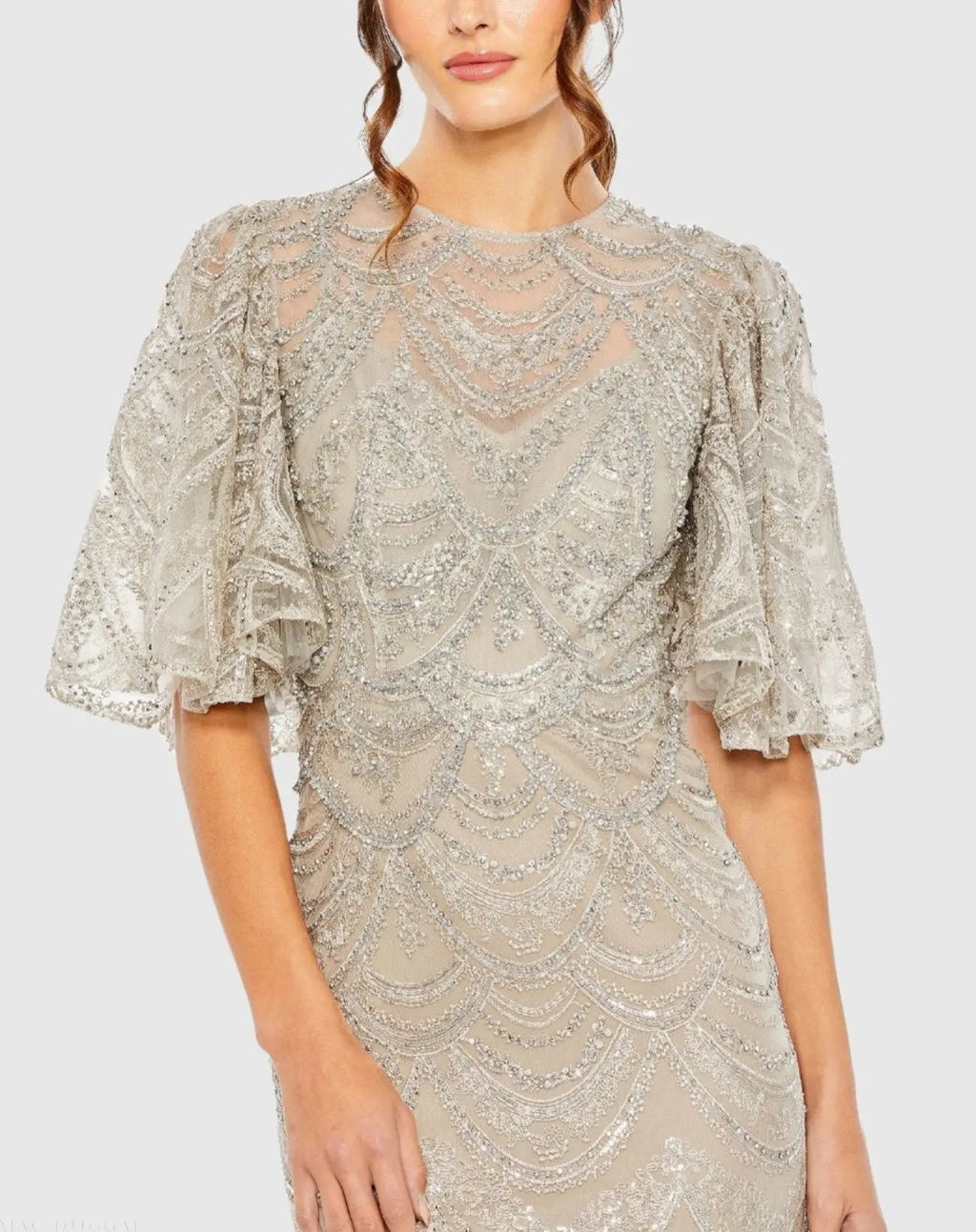 Women's Beige Dress - Black Sequin