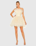 Women's Beige Dress Strapless - White Ruffle