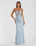 Women's Blue Dress Strapless - Black Sequin Mesh