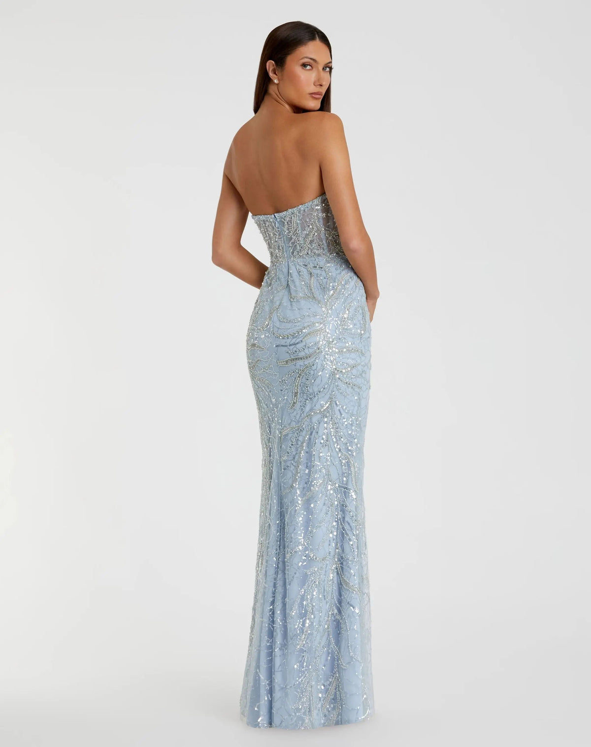 Women's Blue Dress Strapless - Black Sequin Mesh