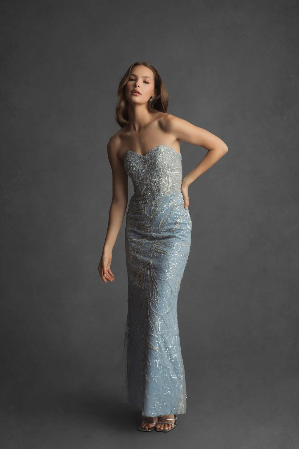 Women's Blue Dress Strapless - Black Sequin Mesh