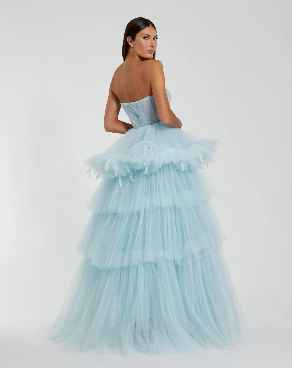 Women's Blue Dress Strapless - Blue Ruffle Pleated