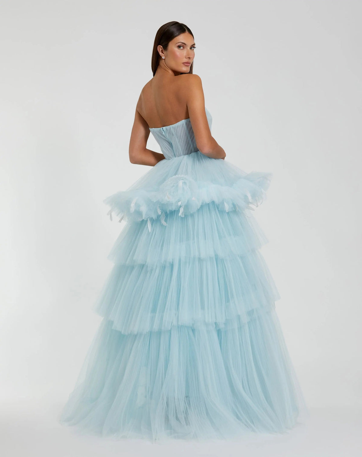 Women's Blue Dress Strapless - Blue Ruffle Pleated
