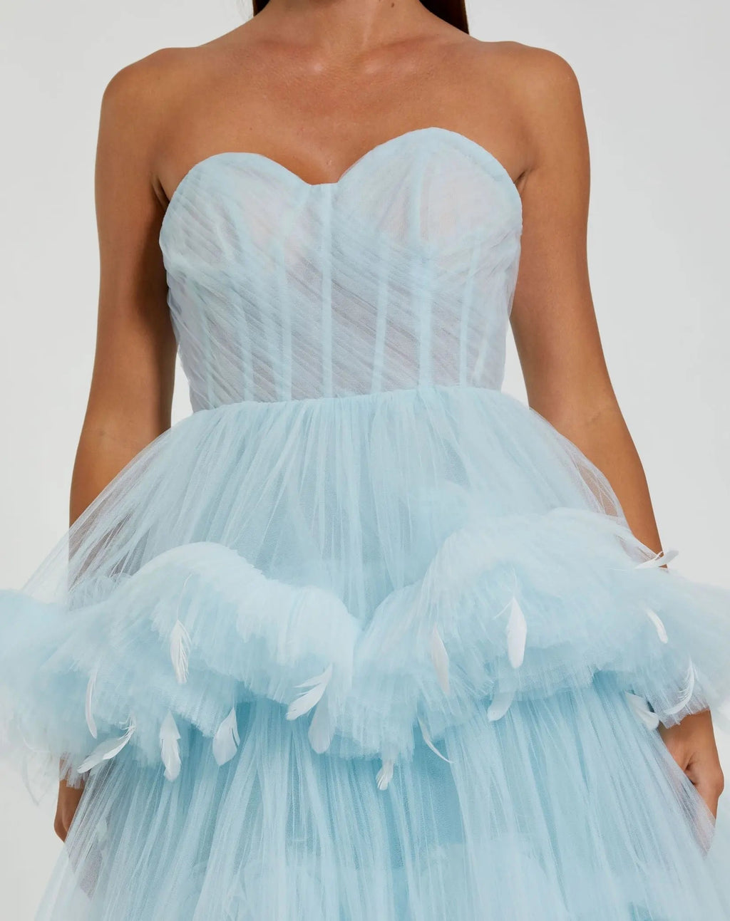 Women's Blue Dress Strapless - Blue Ruffle Pleated