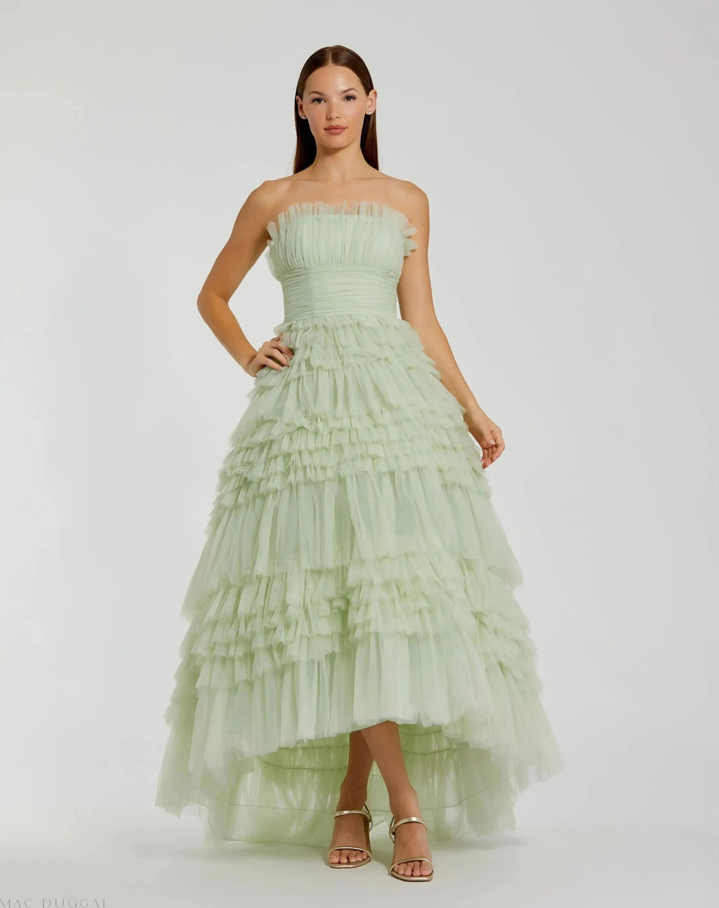 Women's Green Dress Strapless - Green Ruffle