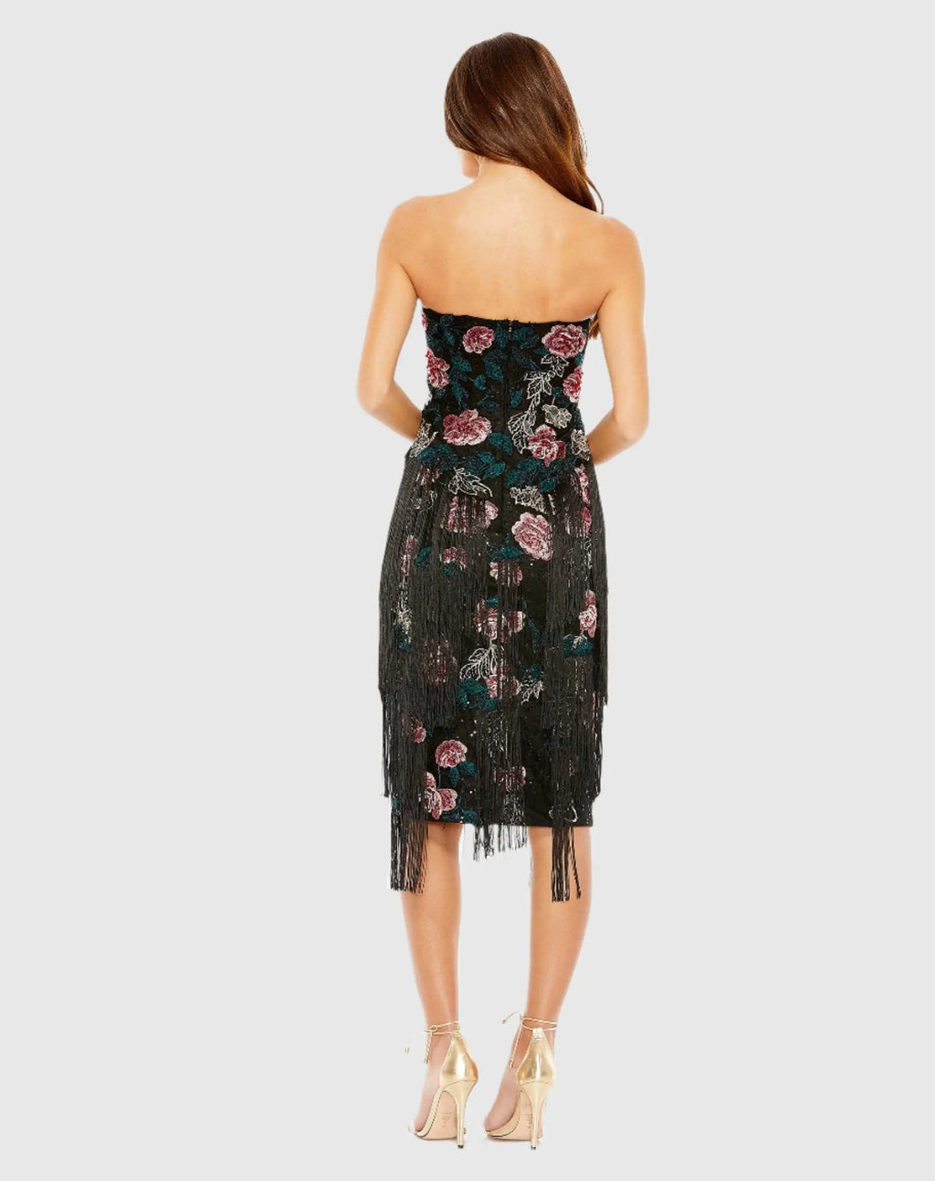 Women's Black Midi Dress Floral Strapless
