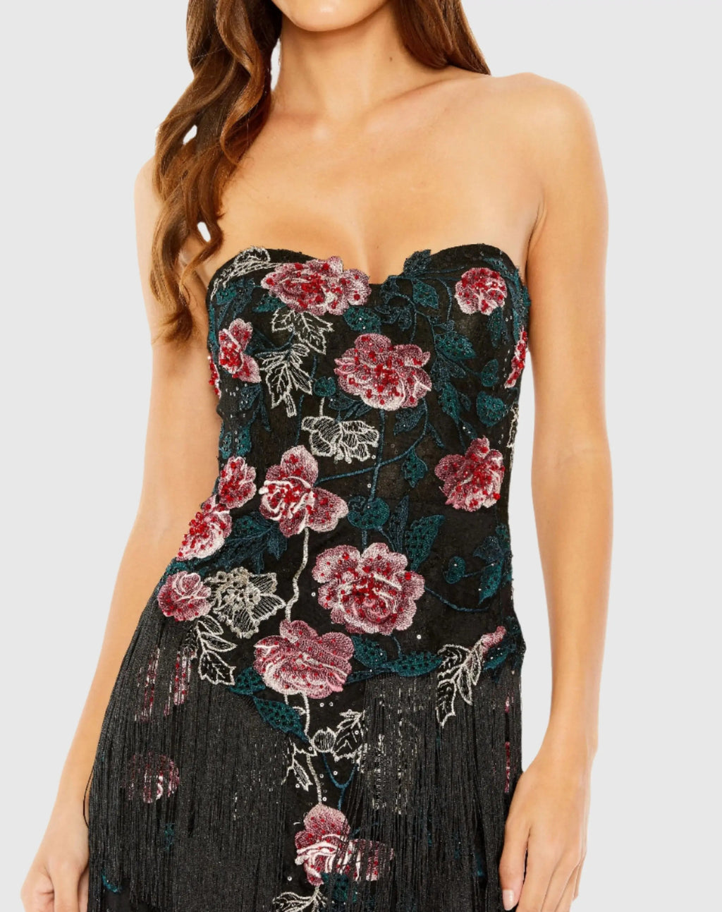 Women's Black Midi Dress Floral Strapless