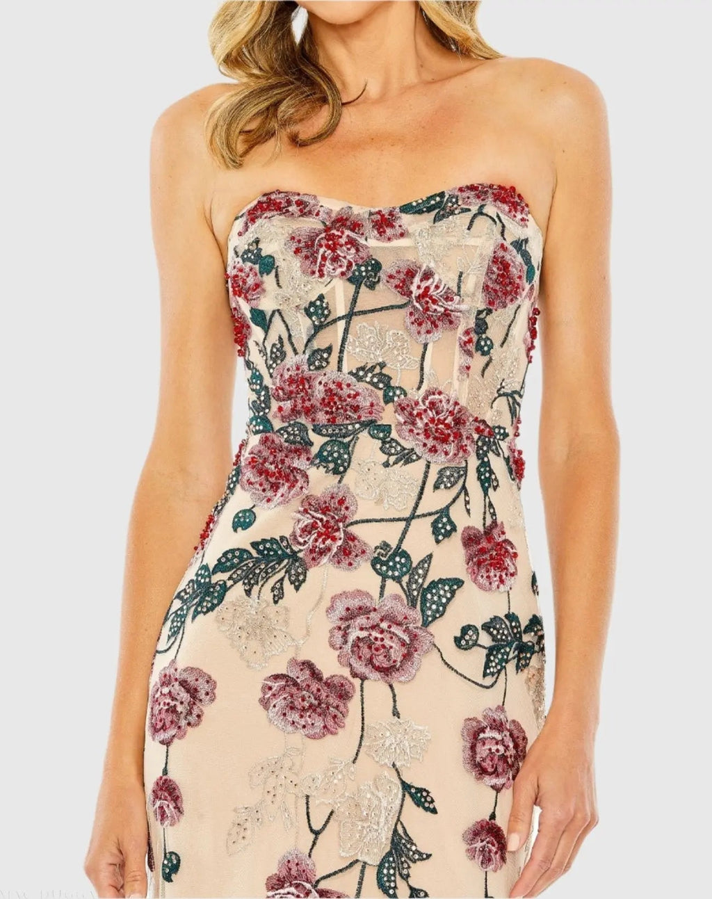 Women's Beige Dress Floral Strapless - Beige