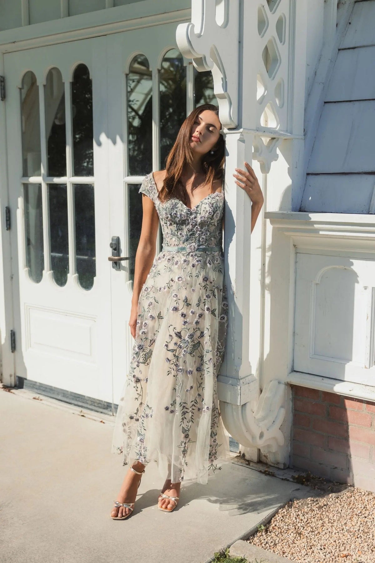 Women's Ivory Midi Dress Floral