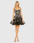 Women's Black Mini Dress Floral - Black Sequin