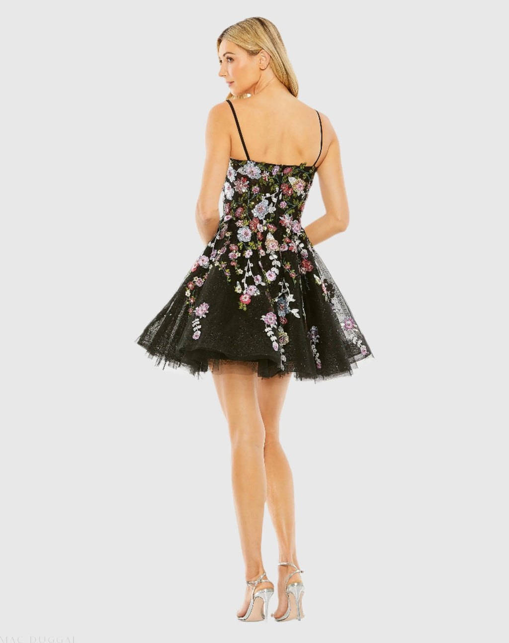 Women's Black Mini Dress Floral - Black Sequin