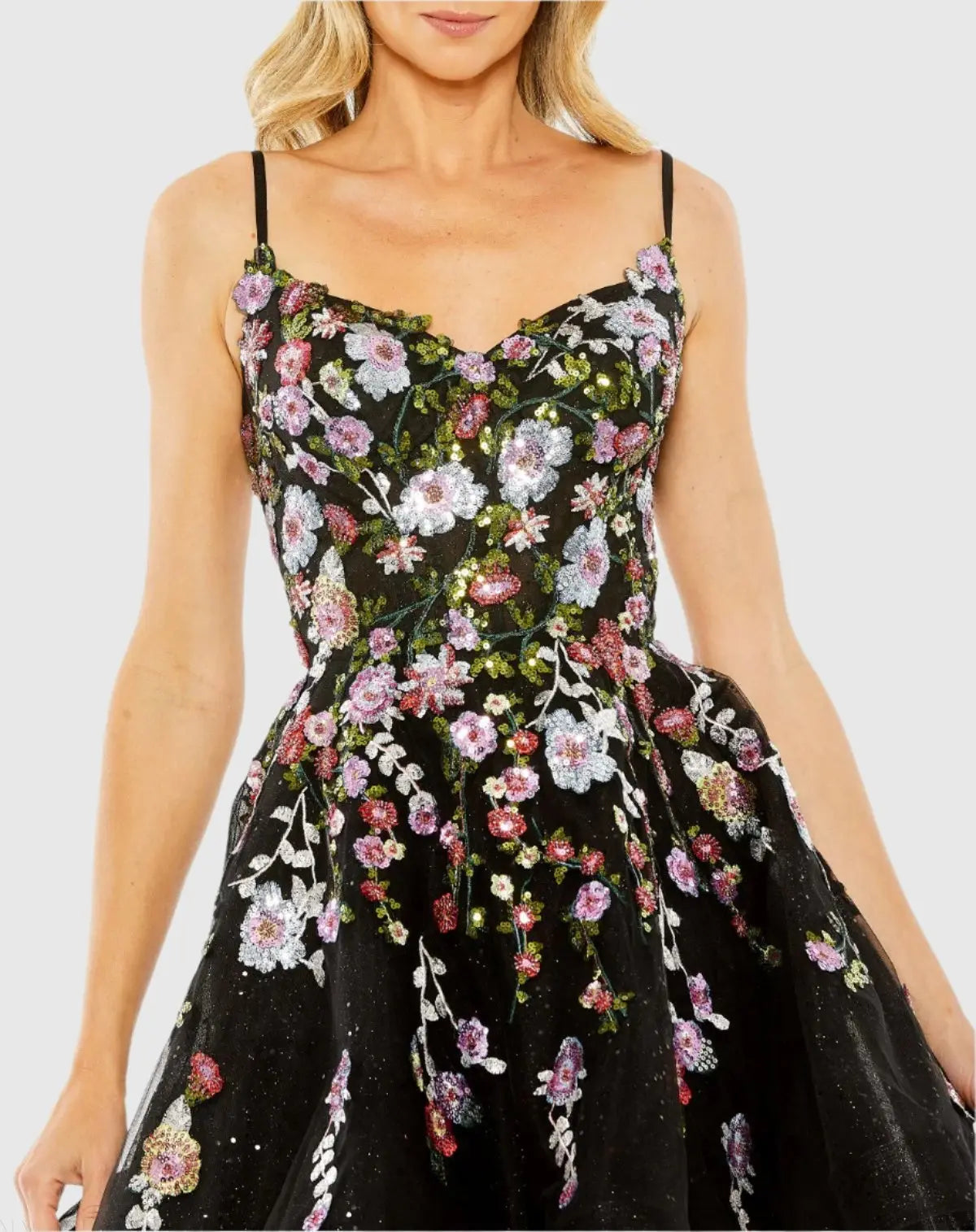 Women's Black Mini Dress Floral - Black Sequin
