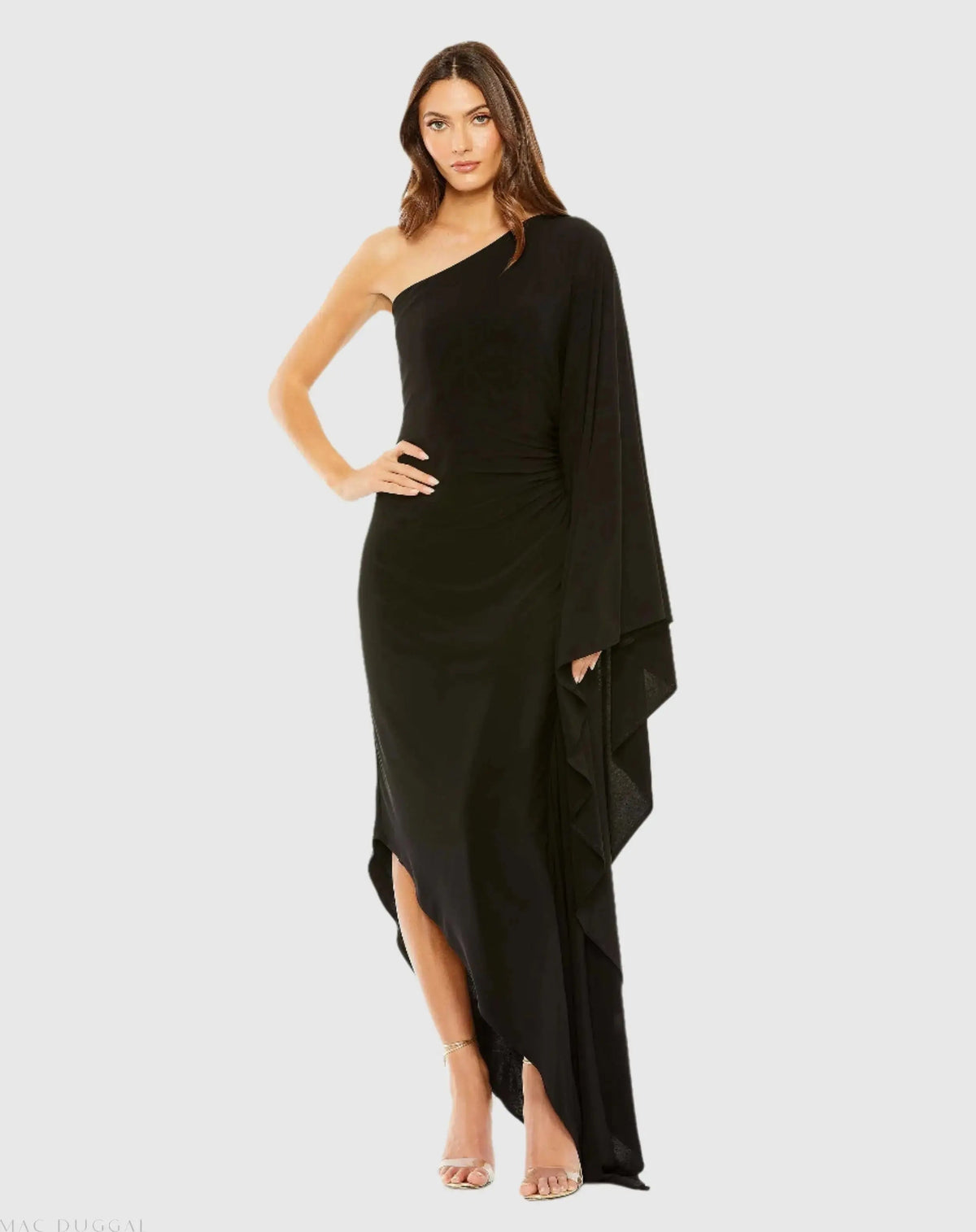 Women's Black Dress Ruched One Shoulder - Black One-Shoulder